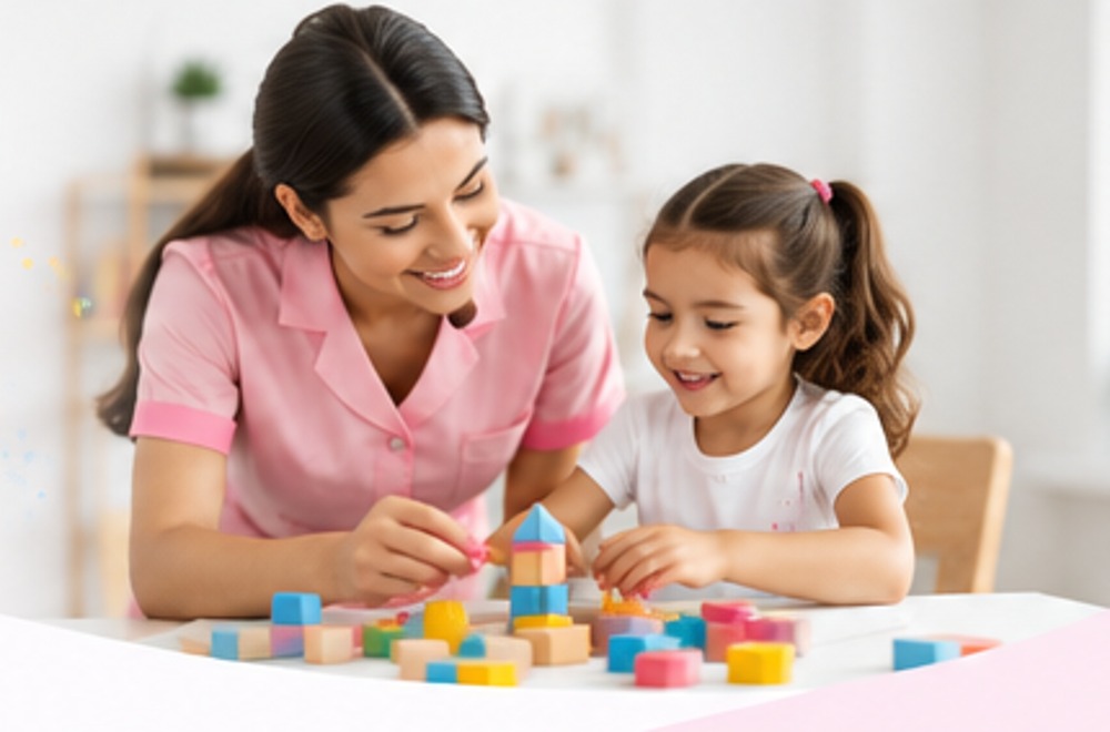 Nana cuidando a una niña en casa